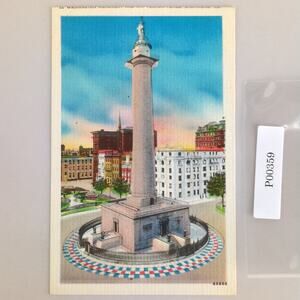 Washington Monument & Mt Vernon Place Baltimore MD Vintage Linen Postcard 1940s